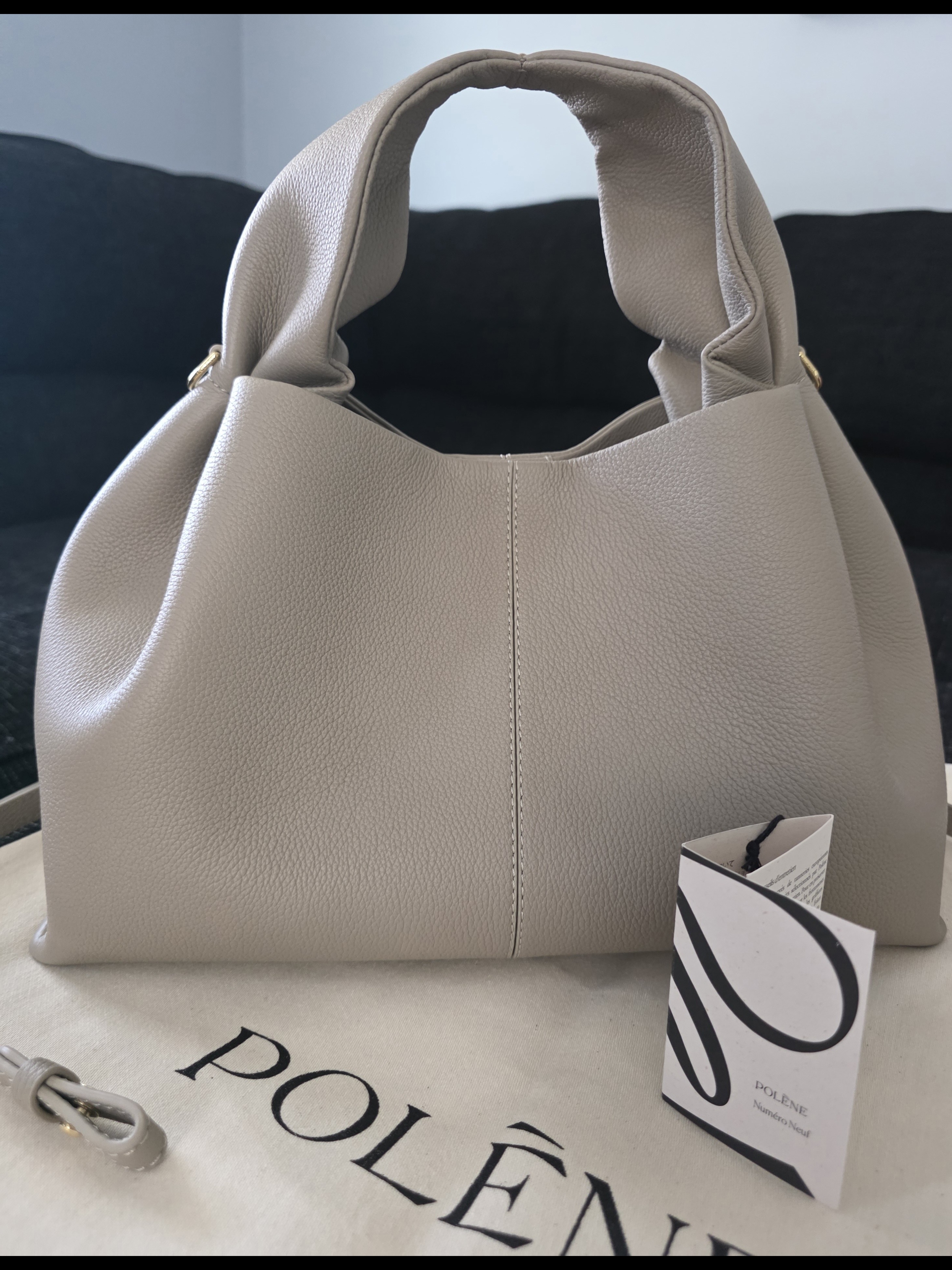 Polene Nunero Neuf Textured Taupe Leather Shoulder Bag
